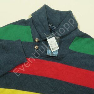 Cremieux Shawl Collar Sweater Mens L Blue Multi Colorblock Pullover New